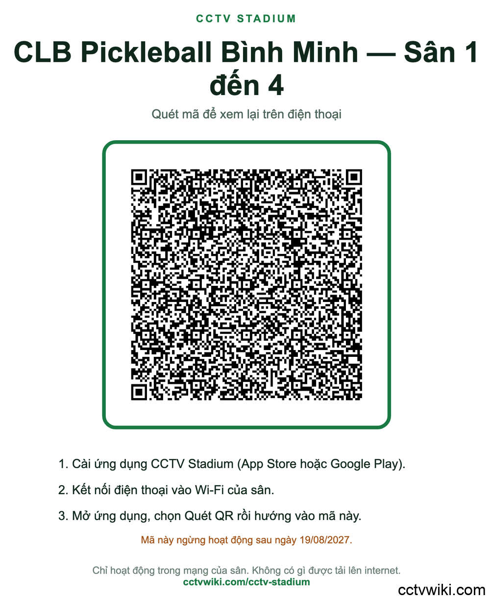 Tờ dán A4 có mã QR của sân, in từ trang tạo mã CCTV Stadium