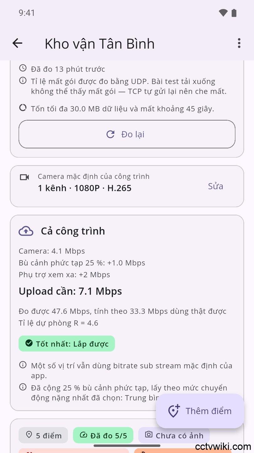 Tính băng thông upload cần cho cả công trình camera và so với đường Internet đo được
